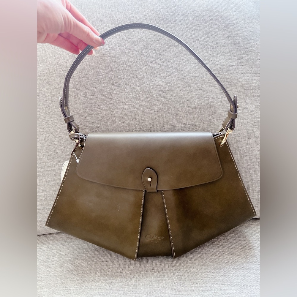 boldrini Taupe Made In Italy Leather Tulip Cut Satchel - Picture 2 of 7